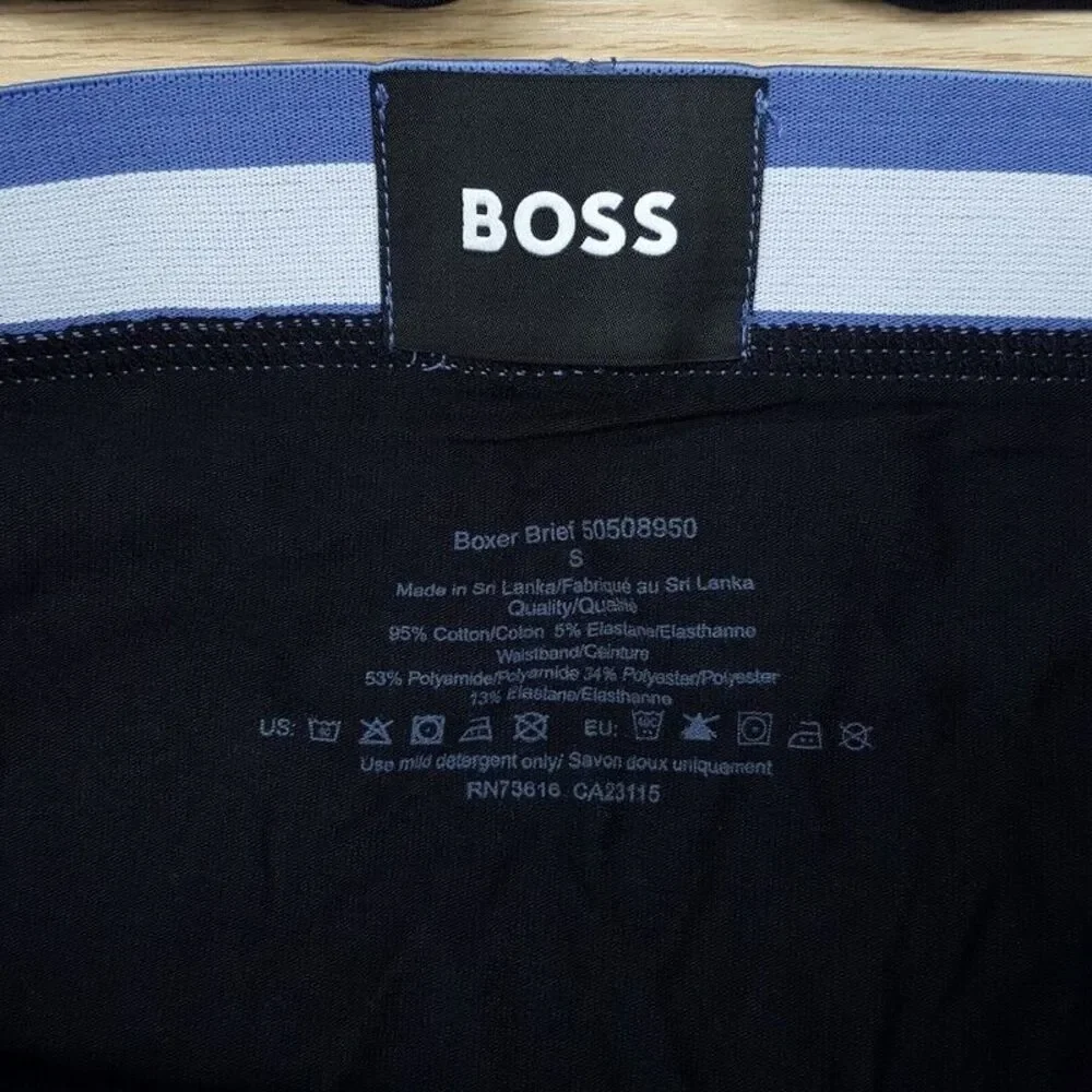 HUGO BOSS Mens Boxer Briefs Small Black 2-Pack Cotton Stretch Logo